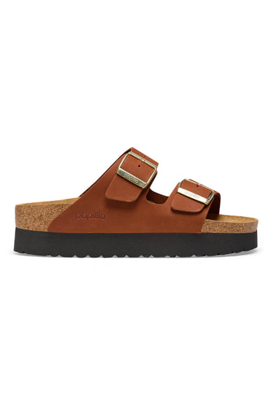 Papillo by Birkenstock Arizona Platform Nubuck Leather Sandals for Women in Pecan