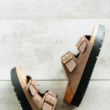 Papillio by Birkenstock Arizona Platform Vegan Birko-Flor Sandals for Women in Mocha