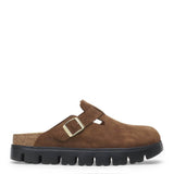Papillio by Birkenstock Boston Chunky Suede Clogs for Women in Dark Tea