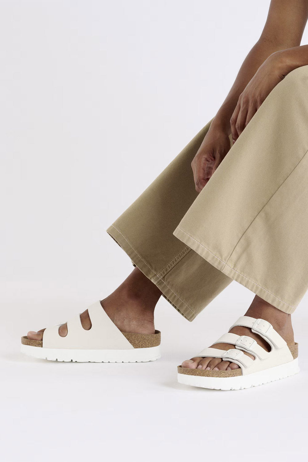 Papillio by Birkenstock Florida Flex Platform Slide Sandals for Women in Eggshell 