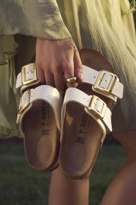  Birkenstock Sydney Luxe Buckle Sandals for Women in Pearl 