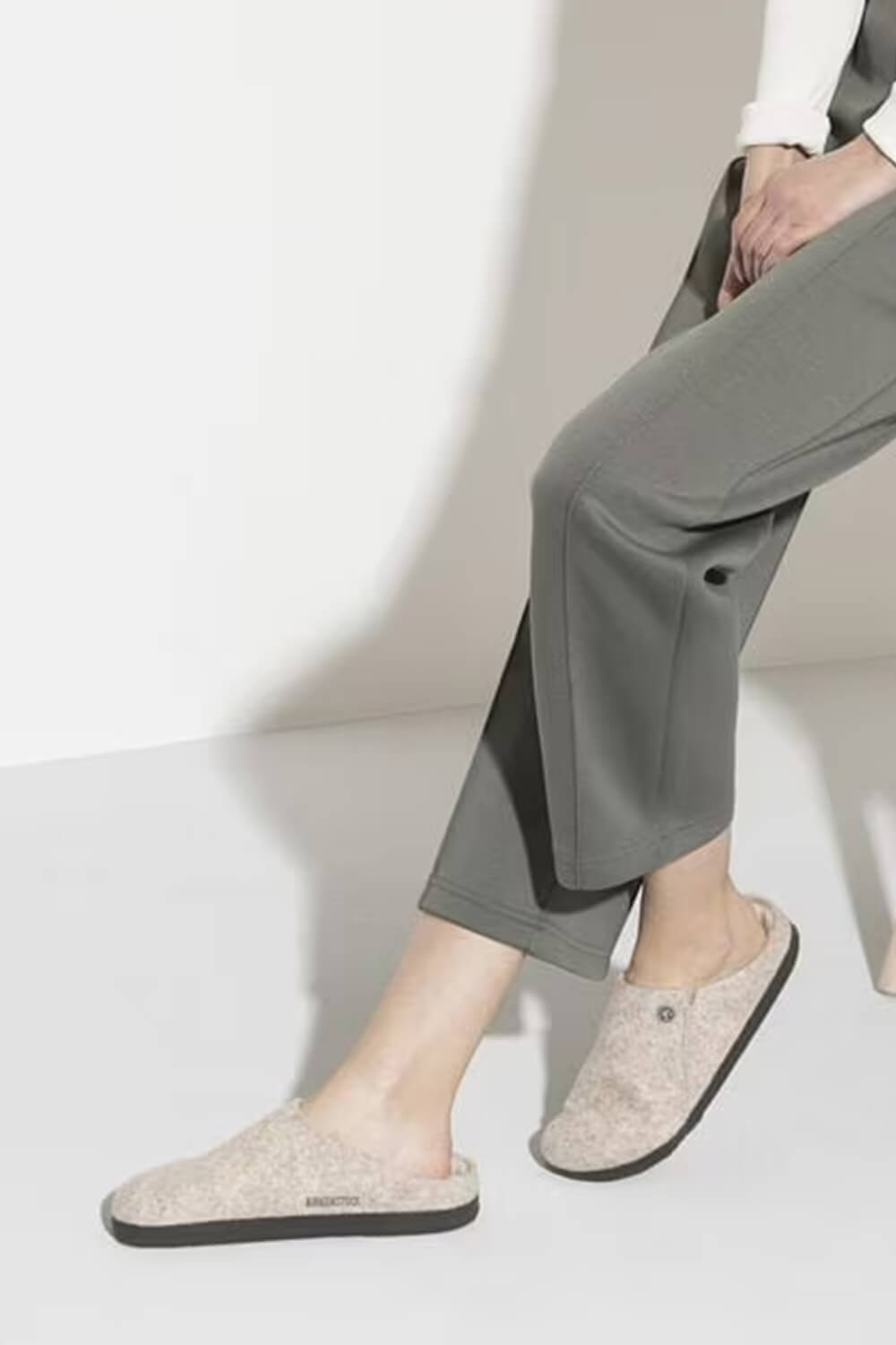 Birkenstock Zermatt Wool Felt Shearling Slippers for Women in Eggnog