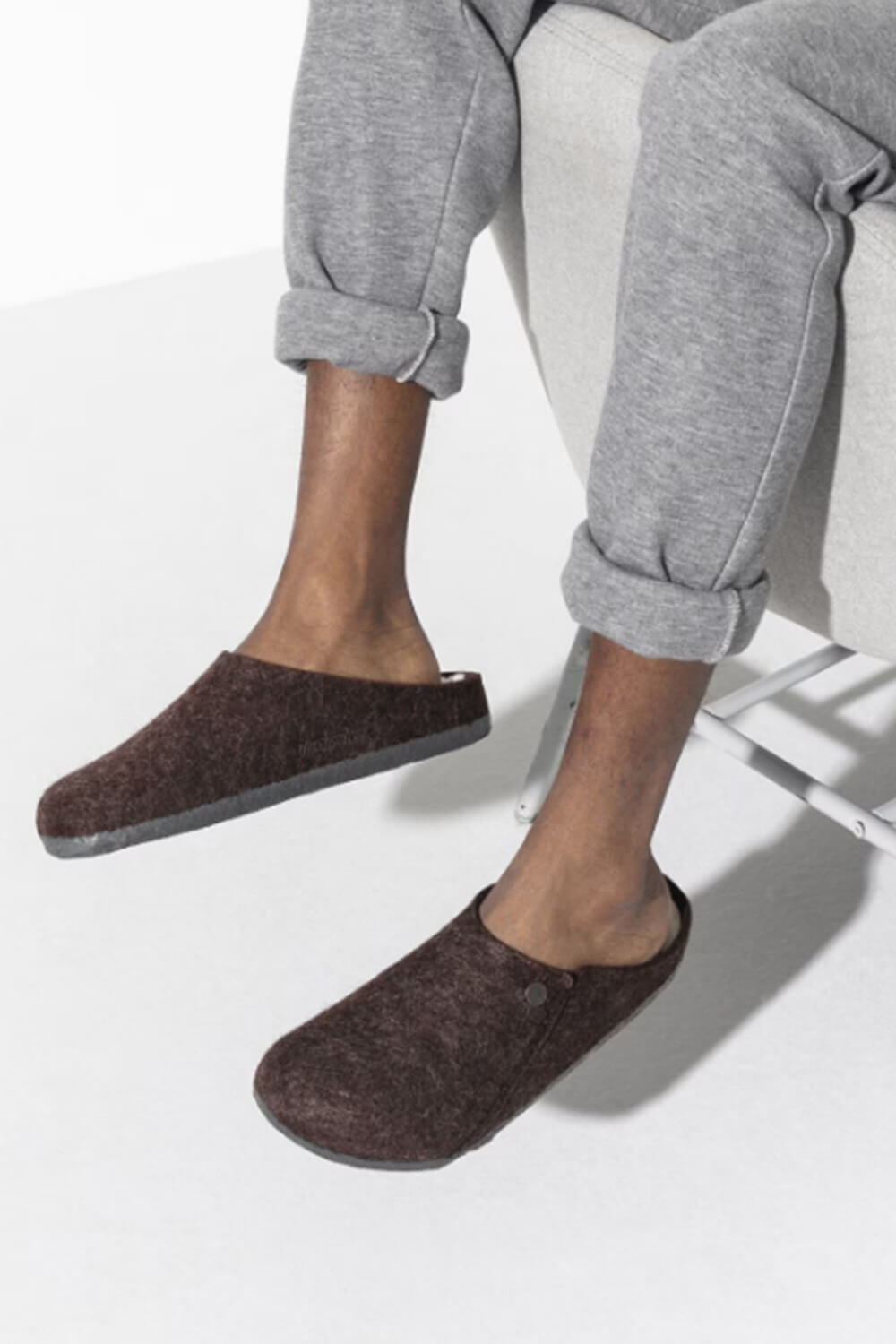 Birkenstock Zermatt Wool Felt Shearling Slippers for Men in Mocha