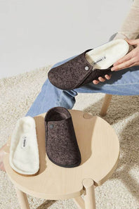 Birkenstock Zermatt Wool Felt Shearling Slippers for Men in Mocha