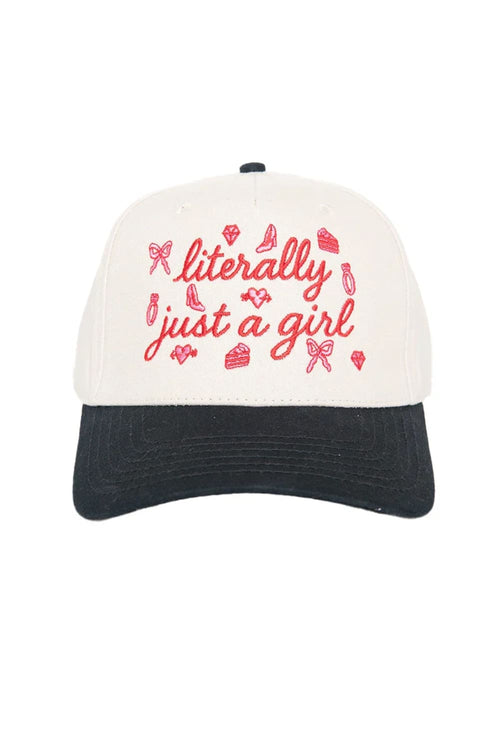 Literally Just A Girl Trucker Hat for Women in Black/Tan