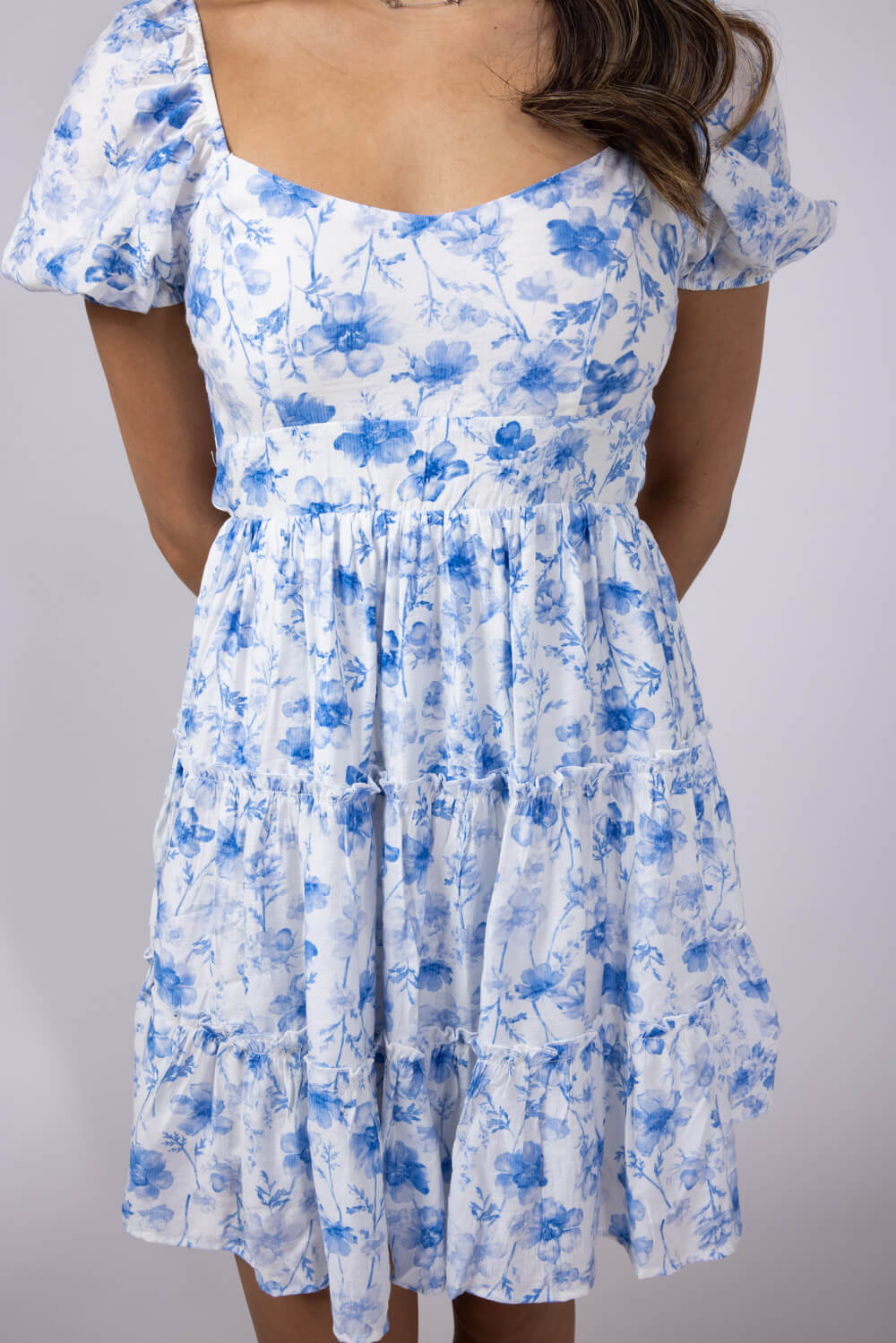 Tiered Floral Back Tie Dress for Women in Blue | TB8818-BLUE – Glik's