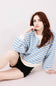 Blu Pepper Contrast Ribbed Knit Striped Sweatshirt for Women in Light Blue