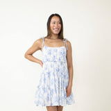 Tiered Floral Mini Dress for Women in Blue