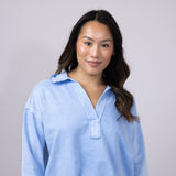 Blu Pepper Johnny Collar Mineral Wash Shirt for Women in Blue