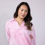 Blu Pepper Johnny Collar Mineral Wash Shirt for Women in Pink