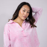 Blu Pepper Johnny Collar Mineral Wash Shirt for Women in Pink