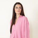 Blu Pepper Johnny Collar Ribbed Knit Shirt for Women in Mauve