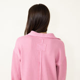 Blu Pepper Johnny Collar Ribbed Knit Shirt for Women in Mauve