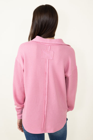 Blu Pepper Johnny Collar Ribbed Knit Shirt for Women in Mauve