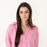 Blu Pepper Johnny Collar Ribbed Knit Shirt for Women in Mauve