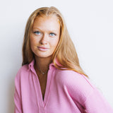 Blu Pepper Johnny Collar Ribbed Knit Shirt for Women in Mauve