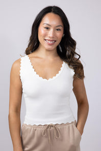 Scallop Tank Top for Women in White