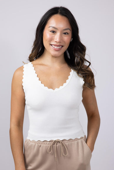 Scallop Tank Top for Women in White