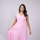 Blu Pepper Smocked Bodice Maxi Dress for Women in Pink