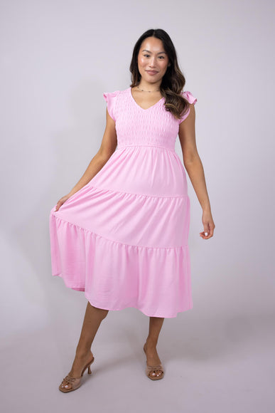 Blu Pepper Smocked Bodice Maxi Dress for Women in Pink
