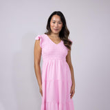 Blu Pepper Smocked Bodice Maxi Dress for Women in Pink