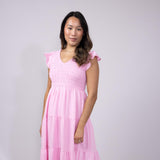 Blu Pepper Smocked Bodice Maxi Dress for Women in Pink