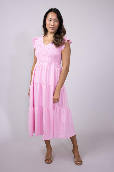 Blu Pepper Smocked Bodice Maxi Dress for Women in Pink
