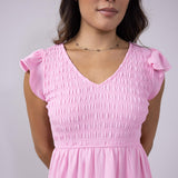 Blu Pepper Smocked Bodice Maxi Dress for Women in Pink