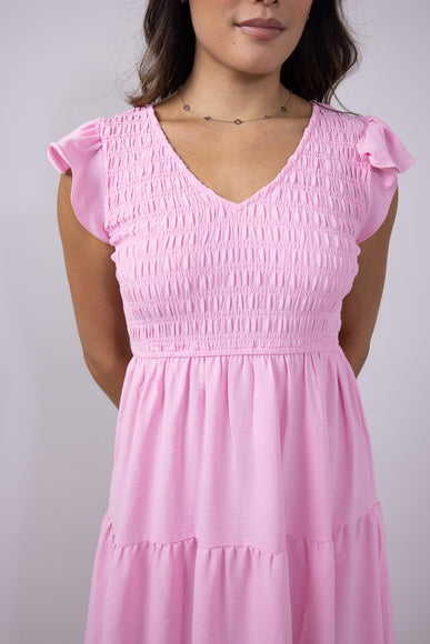 Blu Pepper Smocked Bodice Maxi Dress for Women in Pink