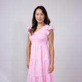 Blu Pepper Smocked Bodice Maxi Dress for Women in Pink