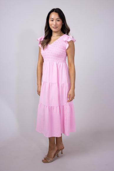Blu Pepper Smocked Bodice Maxi Dress for Women in Pink