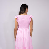 Blu Pepper Smocked Bodice Maxi Dress for Women in Pink
