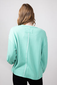 Blu Pepper Crewneck Ribbed Knit Shirt for Women in Mint