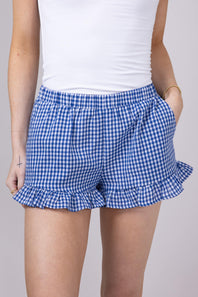Gingham Ruffle Shorts for Women in Blue