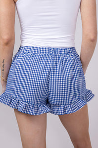 Gingham Ruffle Shorts for Women in Blue