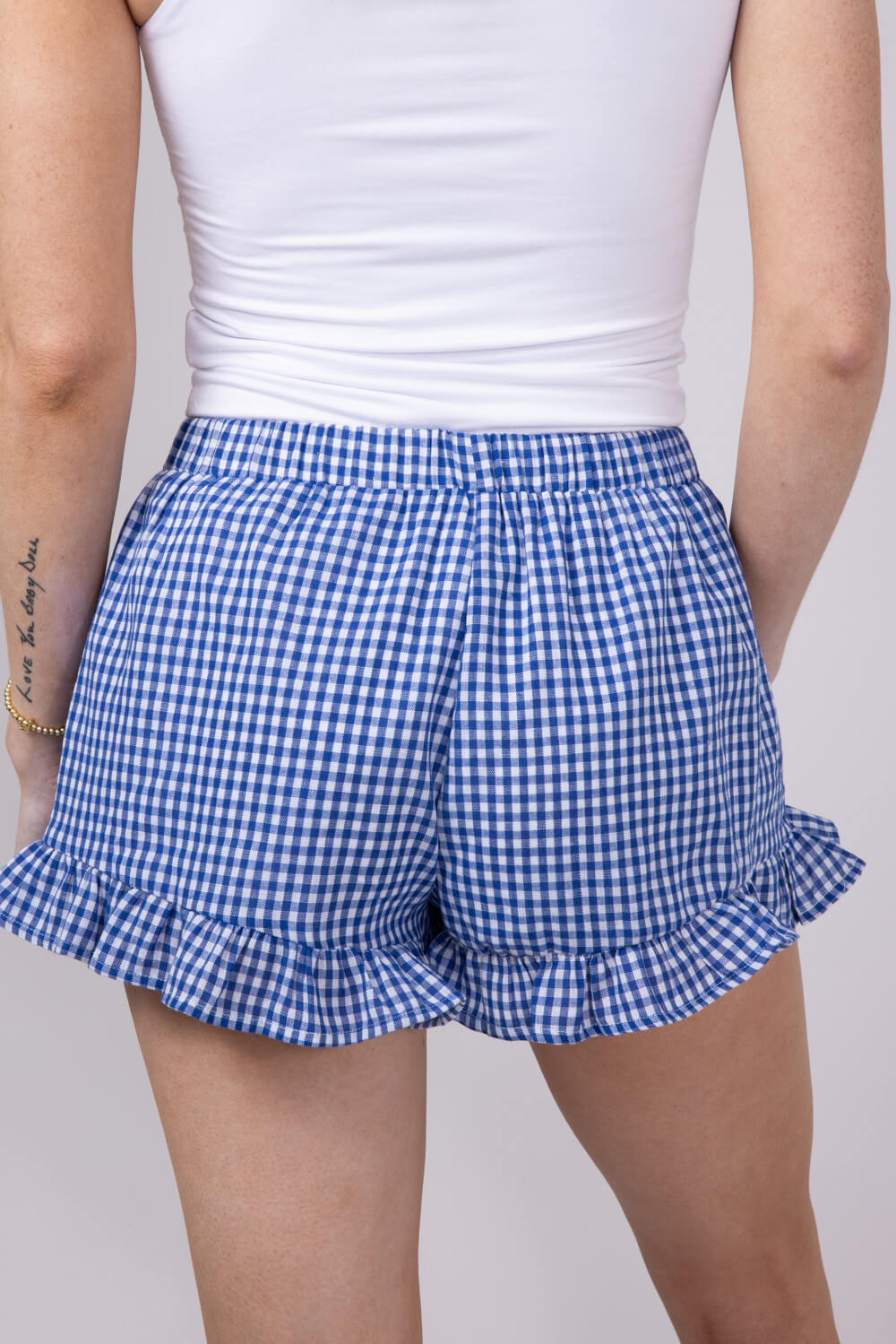 Gingham Ruffle Shorts for Women in Blue