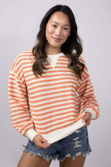 Blu Pepper Contrast Ribbed Stripe Knit Top for Women in Peach