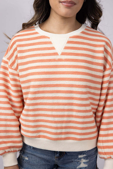 Blu Pepper Contrast Ribbed Stripe Knit Top for Women in Peach
