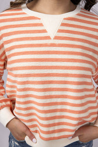 Blu Pepper Contrast Ribbed Stripe Knit Top for Women in Peach