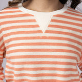 Blu Pepper Contrast Ribbed Stripe Knit Top for Women in Peach