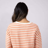 Blu Pepper Contrast Ribbed Stripe Knit Top for Women in Peach