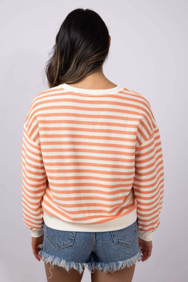 Blu Pepper Contrast Ribbed Stripe Knit Top for Women in Peach