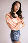 Blu Pepper Contrast Ribbed Stripe Knit Top for Women in Peach