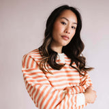 Blu Pepper Contrast Ribbed Stripe Knit Top for Women in Peach