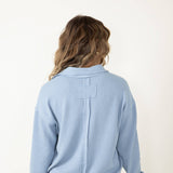 Blu Pepper Johnny Collar Ribbed Knit Shirt for Women in Blue 