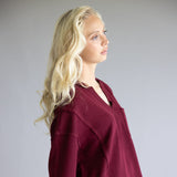 Blu Pepper Notched V-neck Knit Top for Women in Deep Red 