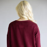 Blu Pepper Notched V-neck Knit Top for Women in Deep Red 