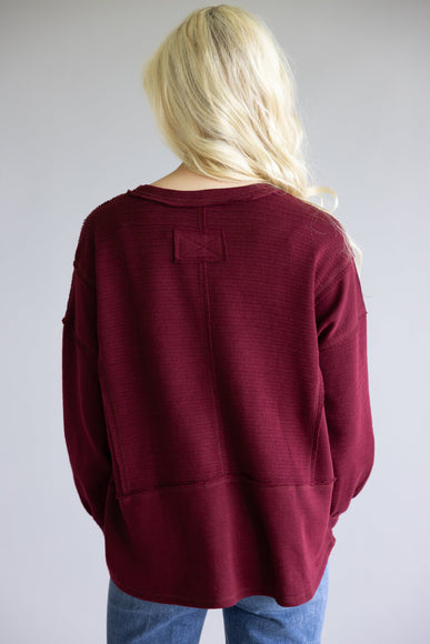 Blu Pepper Notched V-neck Knit Top for Women in Deep Red 