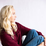 Blu Pepper Notched V-neck Knit Top for Women in Deep Red 
