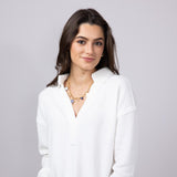 Blu Pepper Ribbed Knit Johnny Collar Polo Shirt for Women in White